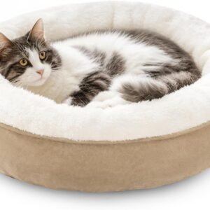 Round Donut Cat and Dog Cushion Bed, 20in Pet Bed for Cats or Small Dogs, Anti-Slip & Water-Resistant Bottom, Super Soft Durable Fabric Pet beds, Washable Luxury Cat & Dog Bed Camel