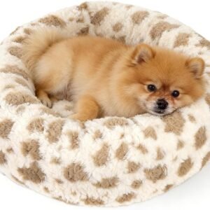 Donut Dog Bed, Calming Round Pet Bed for Small & Medium Dogs, Cats | with Removable Washable Cover, Cozy Faux Fur, Non-Slip Base, Supportive Cushioning