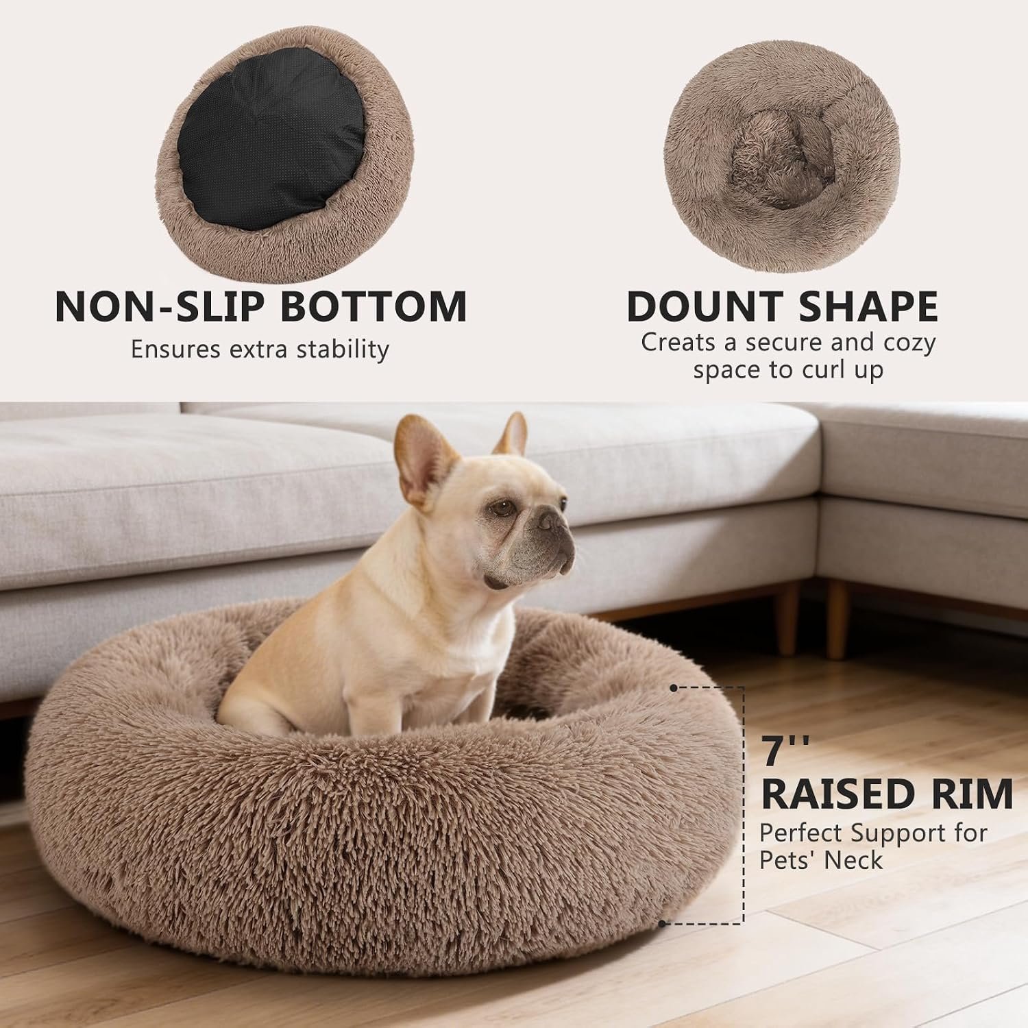 Orthopedic Dog Bed Comfortable Donut Cuddler Round Pet Beds Ultra Soft Washable Dog and Cat Cushion (20''/23''/30'') (23'', Brown) - Image 2