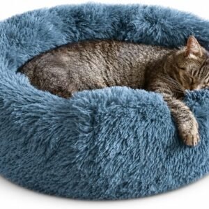 Cat Beds for Indoor Cats, Fluffy Cat Bed Small to Large | Orthopedic Soft Plush Calming Donut Bed, Washable Round Pet Bed, Sized for Kitten to Large Cats & Puppy to Small Dogs