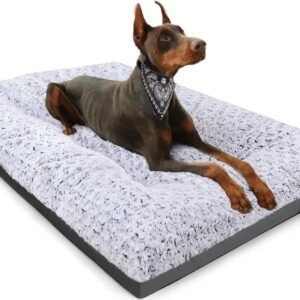 Deluxe Washable Dog Bed for Large Dogs Dog Crate Mat 35 Inch Comfy Fluffy Kennel Pad Anti-Slip for Dogs Up to 60 lbs, 35" x 23", Grey