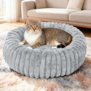 Washable Small Cat Dog Bed,Puppy Bed Cat Beds for Indoor Cats(Grey,S) | Calming Anti Anxiety Round Donut Dog Bed,Cute Fluffy Puppy Dogs Beds for Small Dogs, Anti-Slip Comfort Pet Bed