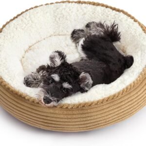 Round Donut Cat and Dog Cushion Bed, 24in Pet Bed for Small or Medium Dogs, Anti-Slip & Water-Resistant Bottom, Soft Durable Fabric Pet Beds, Washable Calming Cat Bed Beige