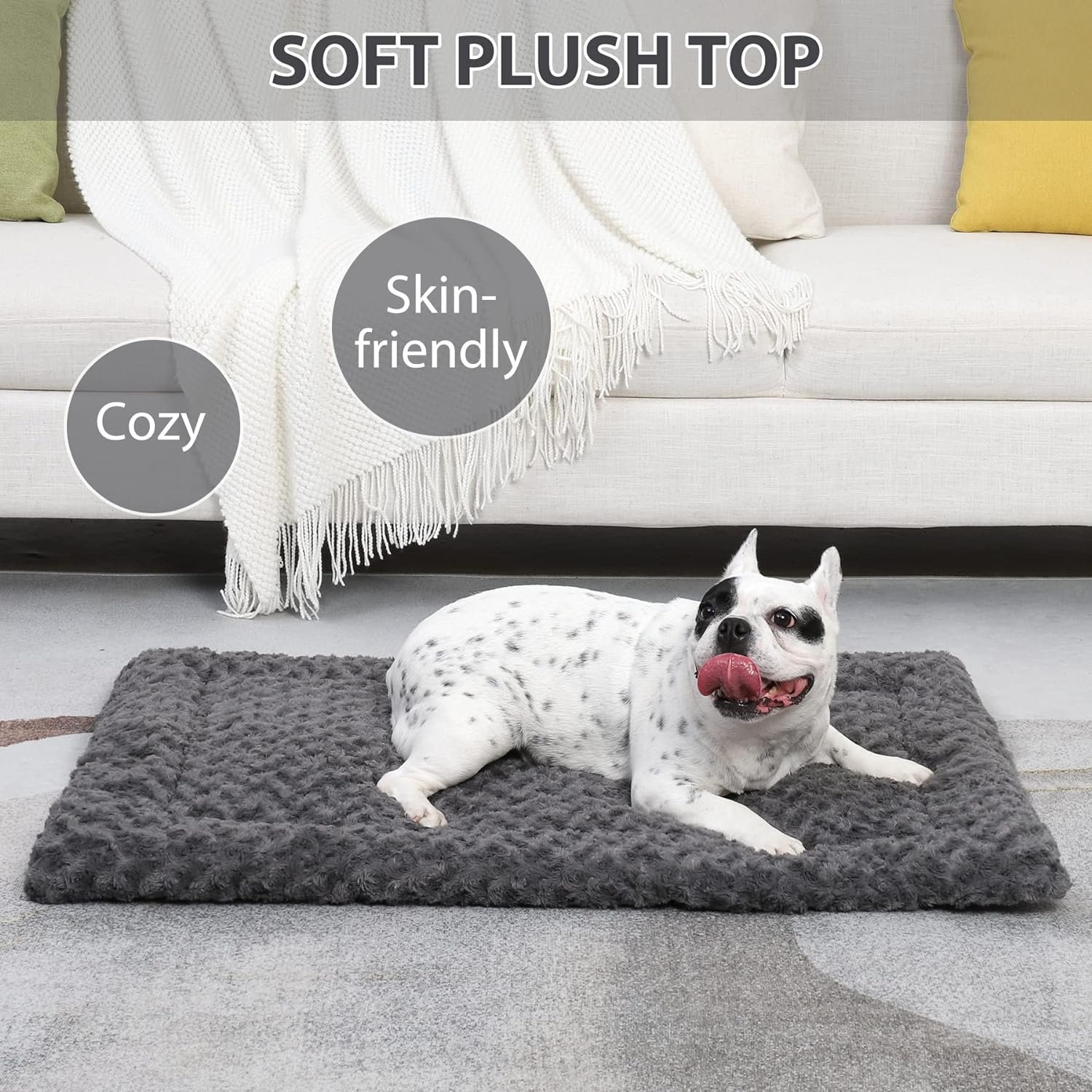 Washable Dog Bed Mat Ultra Soft Dog Crate Pad Comfy Fluffy Pet Kennel Beds Sleeping Mattress for Large Jumbo Medium Small Dogs, 35 x 22 Inch, Gray - Image 2