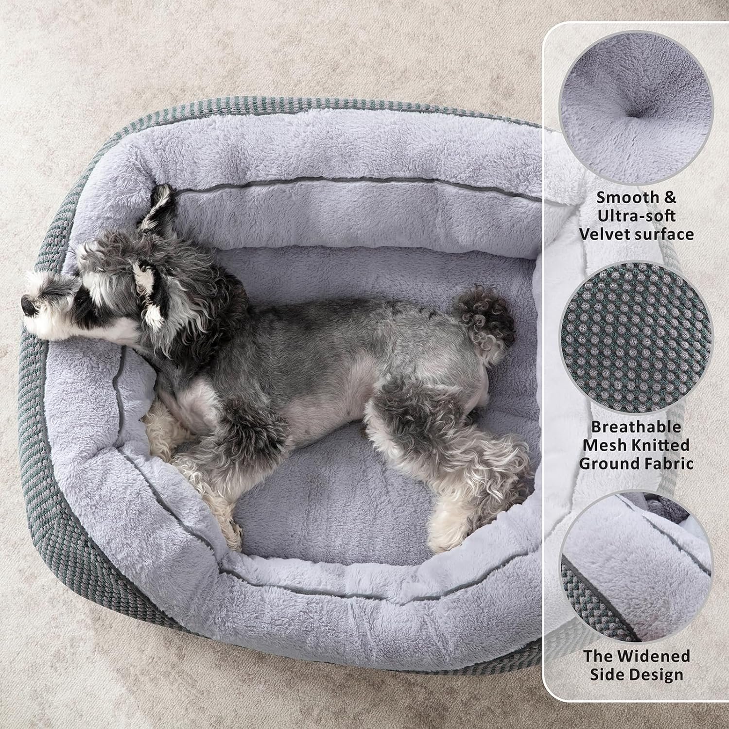 Medium Dog Beds for Medium Dogs Washable, Rectangle Dog Bed Medium Size Dog, Orthopedic Dog Bed, Warming Soft Calming Sleeping Puppy Bed Durable Pet Bed with Anti-Slip Bottom M(30"x24"x9") - Image 2